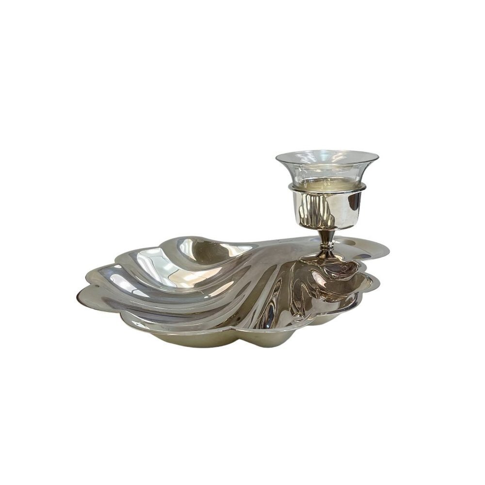 Sheffield Silver Co Silverplate Footed Clam Appetizer Dish With Dipping Cup - Picture 1 of 8